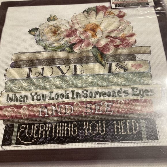 NEW Design Works #2979 "Love Is" Books Romantic Saying Cross Stitch Kit - Picture 2 of 3